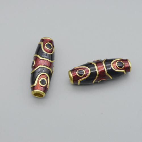 Natural Tibetan Agate Dzi Beads, Tibetan Style, gold color plated, DIY & enamel, nickel, lead & cadmium free, 27.20x9.60mm, Sold By PC