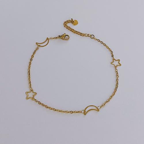 Bijoux bracelet en acier inoxydable, Acier inoxydable 304, Lune et Etoile, Placage, pour femme, plus de couleurs à choisir, Longueur:14 cm, Vendu par PC