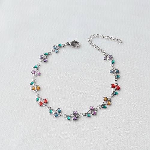 Stainless Steel Jewelry Bracelet, 304 Stainless Steel, Cherry, gold color plated, for woman & enamel, more colors for choice, Length:17 cm, Sold By PC