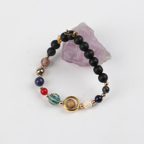 Gemstone Bracelets, with Brass, fashion jewelry & Unisex, mixed colors, 8mm, Length:18.5 cm, Sold By PC