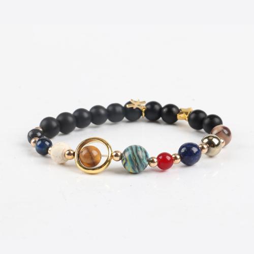 Gemstone Bracelets, with Brass, fashion jewelry & Unisex, mixed colors, 8mm, Length:18.5 cm, Sold By PC