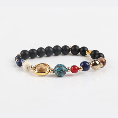 Gemstone Bracelets, with Brass, fashion jewelry & Unisex, mixed colors, 8mm, Length:18.5 cm, Sold By PC