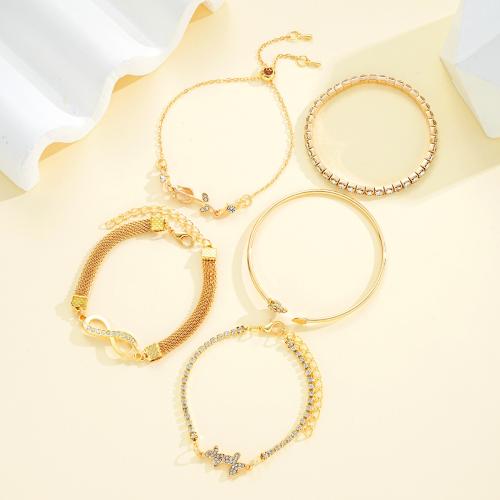 Tibetan Style Bracelet, with Crystal, plated, 5 pieces & fashion jewelry & for woman, golden, Sold By Set