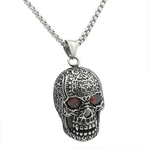 Stainless Steel Jewelry Necklace, 304 Stainless Steel, Skull, polished, different styles for choice & for man & with rhinestone, original color, Pendant:42x25mm, Length:60 cm, Sold By PC