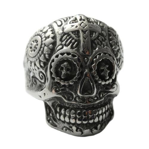 Anillo de dedo de acero inoxidable, acero inoxidable 316, Calavera, pulido, Joyería & diverso tamaño para la opción & para hombre, plateado, Vendido por UD