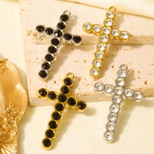 Stainless Steel Cross Pendants, 304 Stainless Steel, Vacuum Ion Plating, DIY & with rhinestone, more colors for choice, 10PCs/Bag, Sold By Bag