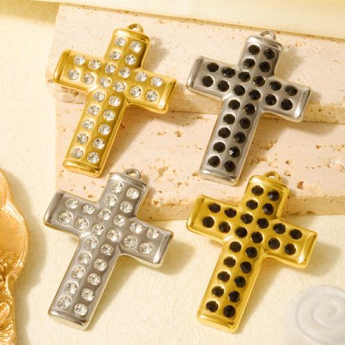 Stainless Steel Cross Pendants, 304 Stainless Steel, Vacuum Ion Plating, DIY & with rhinestone, more colors for choice, 10PCs/Bag, Sold By Bag