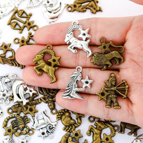 Tibetan Style Pendants, 12 Signs of the Zodiac, plated, 12 pieces & DIY, more colors for choice, 12PCs/Set, Sold By Set