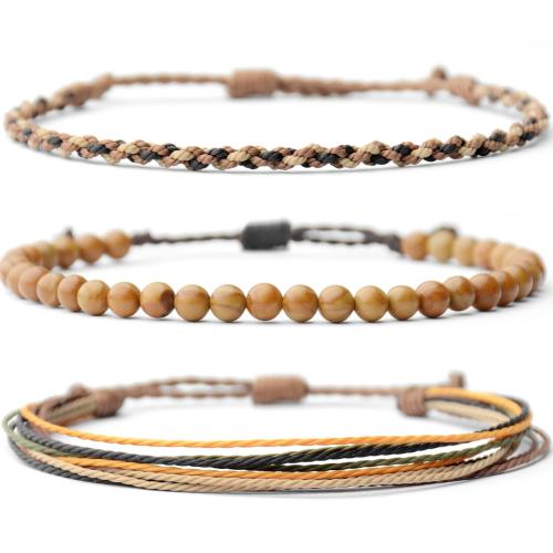 pierre gemme Set de bracelet, avec cordon de polyester, fait à la main, trois pièces & différents matériaux pour le choix & unisexe & tressé, Longueur:Environ 6-11 pouce, Vendu par fixé