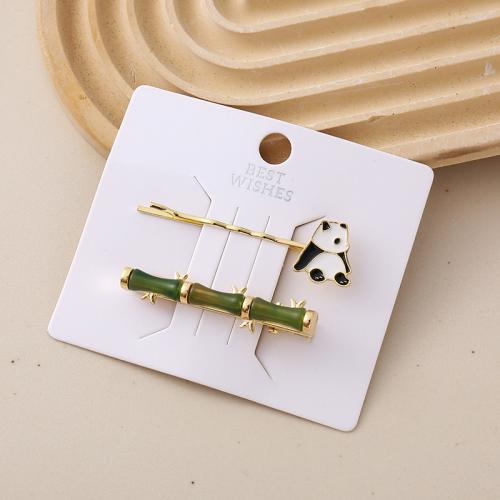 Tibetan Style Hair Slide, Bamboo, gold color plated, for woman & enamel, more colors for choice, Sold By Set