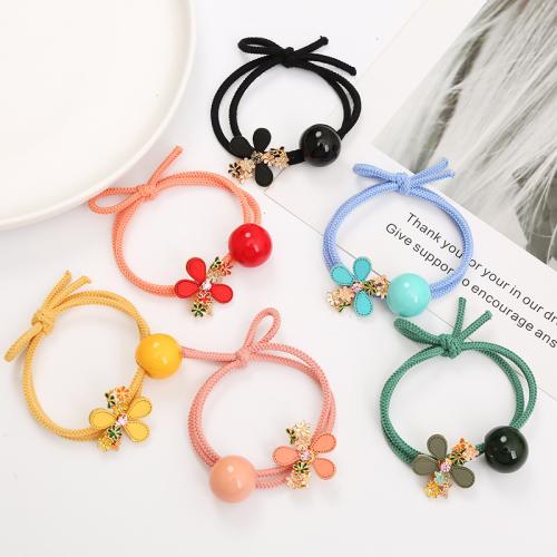 Tibetan Style Hair Jewelry Elastic, with Rubber Band & Resin, Flower, gold color plated, for woman & enamel & with rhinestone, more colors for choice, Sold By PC