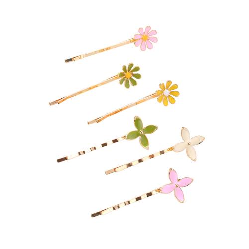 Zinklegierung Haarschieber, Blume, goldfarben plattiert, zufällig gesendet & gemischtes Muster & für Frau & Emaille, hair slide length 60-80mm, verkauft von PC