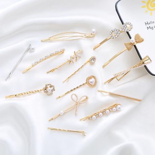 Tibetan Style Hair Slide, with Plastic Pearl, plated, different styles for choice & for woman & with rhinestone, hair slide length 50-80mm, Sold By PC