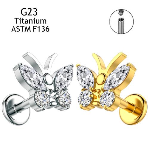 Titanium Alloy Lip Piercing Stud, Butterfly, Unisex & different size for choice & micro pave cubic zirconia, more colors for choice, Sold By PC