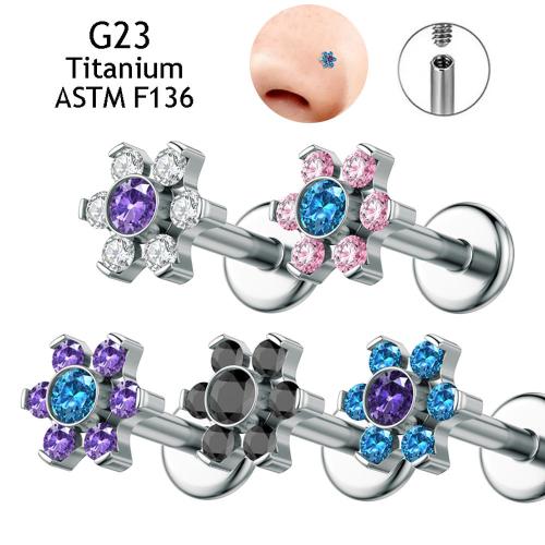 Сплав титана Пирсинг нос, Форма цветка, Мужская & разный размер для выбора & инкрустированное микро кубического циркония, Много цветов для выбора, продается PC