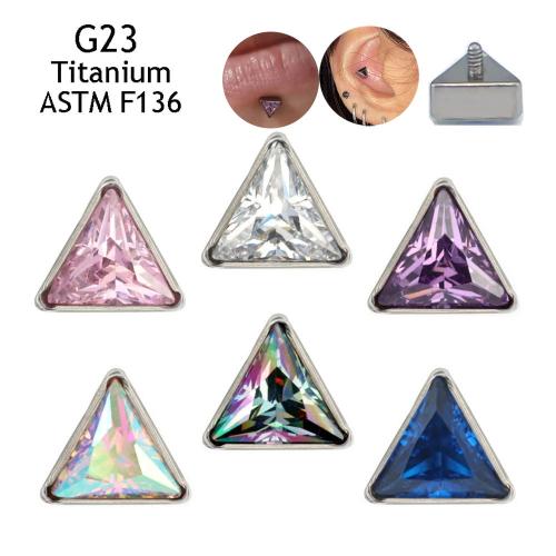 Alliage de titane Bijoux de Piercing de Nez, triangle, unisexe & normes différentes pour le choix & pavé de micro zircon, plus de couleurs à choisir, Vendu par PC