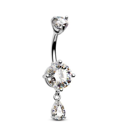 304 Stainless Steel Belly Ring, Unisex & different styles for choice & micro pave cubic zirconia, belly ring length 30-50mm, Sold By PC