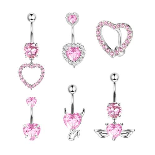 304 Stainless Steel Belly Ring, Unisex & different styles for choice & micro pave cubic zirconia, 10mm, Sold By PC