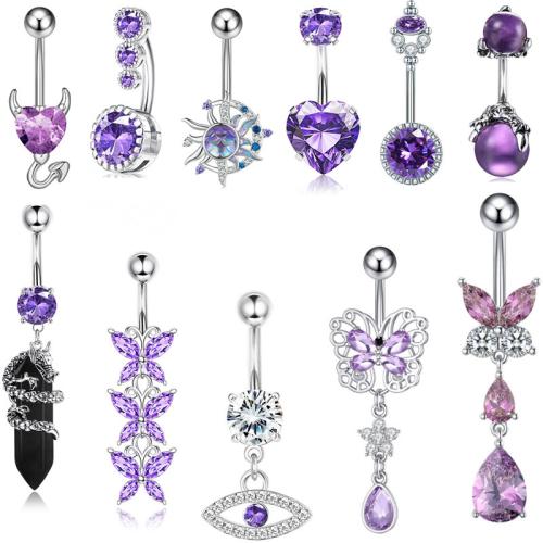 304 Stainless Steel Belly Ring, Unisex & different styles for choice & micro pave cubic zirconia, Sold By PC