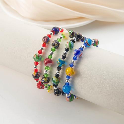 Lampwork Bracelets, Millefiori Lampwork, with Crystal & Brass, silver color plated, fashion jewelry & for woman, more colors for choice, beads:8mm,4mm, Length:Approx 18 cm, Sold By PC