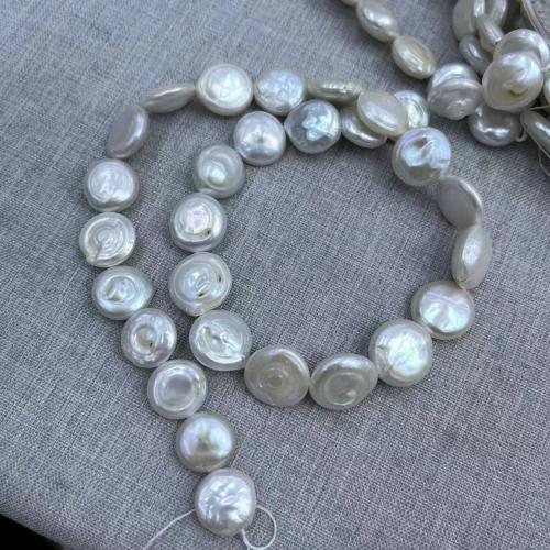 Cultured Button Freshwater Pearl Beads, Coin, DIY, white, about:12-13mm, Approx 29PCs/Strand, Sold By Strand