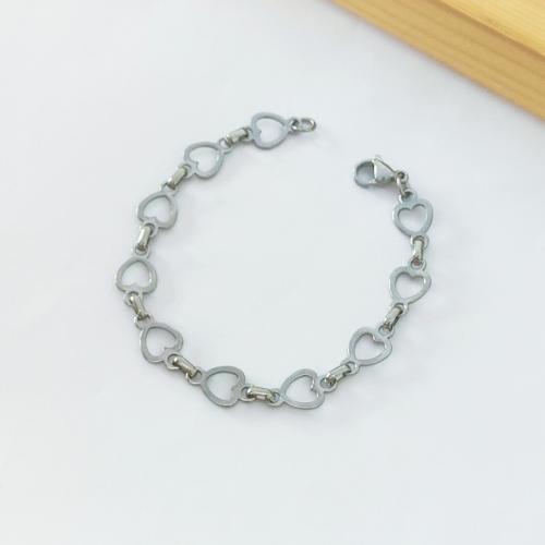 Stainless Steel Jewelry Bracelet, 304 Stainless Steel, Heart, silver color plated, for woman, Sold By PC