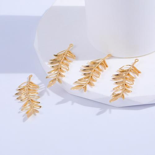 Brass Jewelry Pendants, Leaf, gold color plated, DIY, golden, nickel, lead & cadmium free, 39x14mm, 10PCs/Bag, Sold By Bag