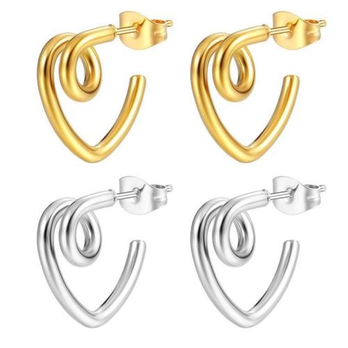 Stainless Steel Stud Earrings, 304 Stainless Steel, Heart, plated, fashion jewelry & for woman & hollow, more colors for choice, Sold By Pair