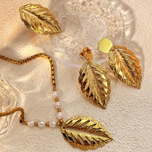 Fashion Stainless Steel Jewelry Sets, 304 Stainless Steel, Leaf, plated, different styles for choice & for woman & hollow, golden, Sold By PC