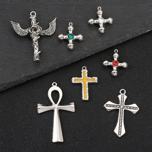 Tibetan Style Cross Pendants, plated, DIY & enamel & with rhinestone, more colors for choice, 50PCs/Bag, Sold By Bag