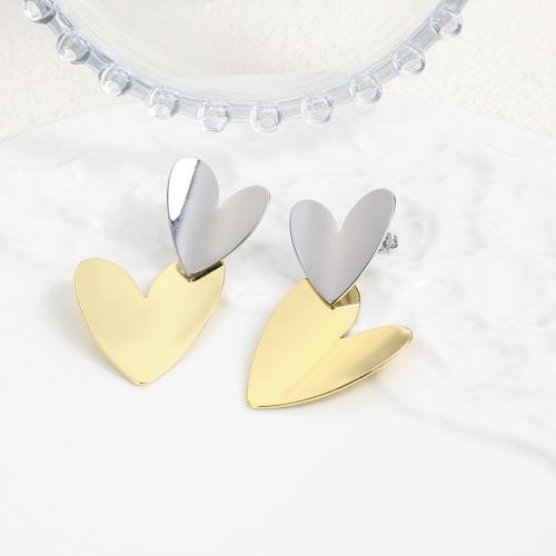 Boucles d'oreilles pendantes en laiton, coeur, Placage, pour femme, couleurs mélangées, protéger l'environnement, sans nickel, plomb et cadmium, Vendu par paire