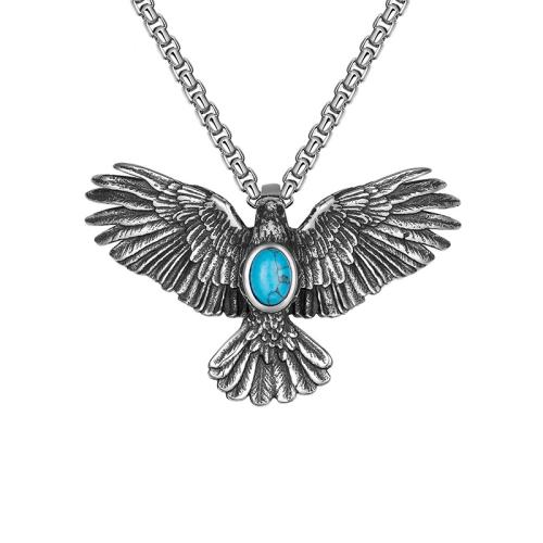 Collier de bijoux en acier inoxydable, Acier inoxydable 316, avec turquoise, Aigle, bijoux de mode & pour homme, couleur originale, Longueur:60 cm, Vendu par PC