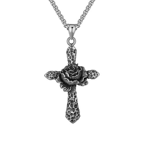 Stainless Steel Jewelry Necklace, 316 Stainless Steel, Cross, Antique finish, fashion jewelry & Unisex, original color, Length:60 cm, Sold By PC