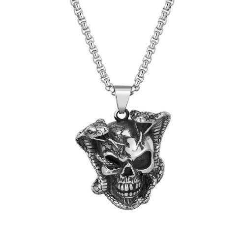 Stainless Steel Jewelry Necklace, 316 Stainless Steel, Skull, Antique finish, fashion jewelry & for man, original color, Length:60 cm, Sold By PC