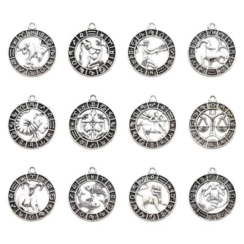 Tibetan Style Pendants, 12 Signs of the Zodiac, plated, DIY, more colors for choice, 24x21mm, 100PCs/Bag, Sold By Bag