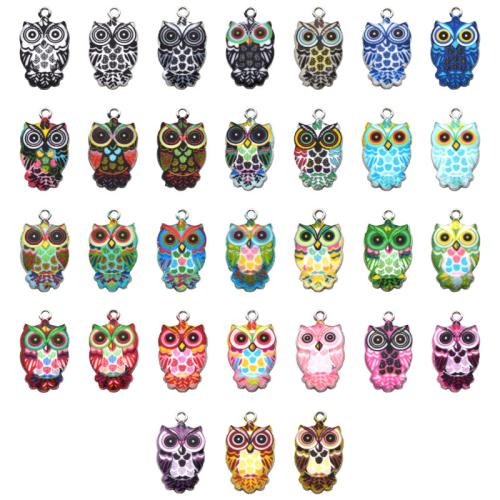 Tibetan Style Enamel Pendants, Owl, plated, random style & DIY, 23x13mm, 50PCs/Bag, Sold By Bag