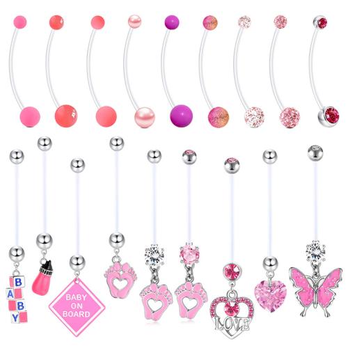 Acrylic Belly Ring, with Rubber & Crystal & 304 Stainless Steel, different styles for choice & for woman & enamel, 1.60x38mm, Sold By PC