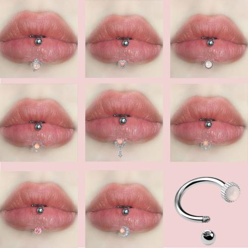 304 Stainless Steel Lip Piercing Stud, Unisex & different styles for choice & micro pave cubic zirconia, Sold By PC