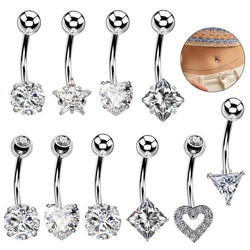 304 Stainless Steel Belly Ring, Unisex & different styles for choice & micro pave cubic zirconia, 8x20mm, Sold By PC