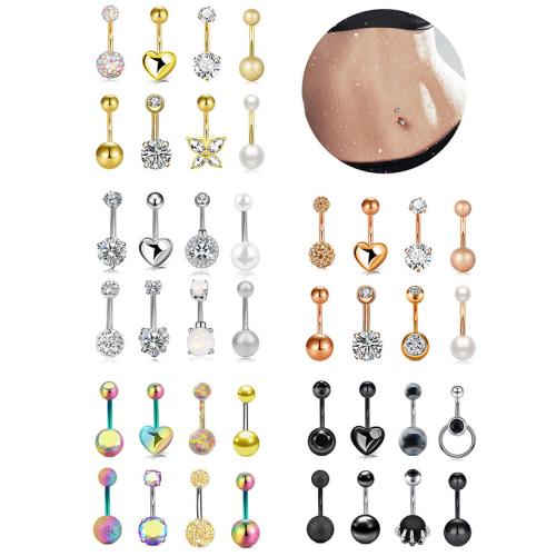 304 Stainless Steel Belly Ring, with Acrylic, plated, 8 pieces & Unisex & micro pave cubic zirconia, more colors for choice, Sold By Set