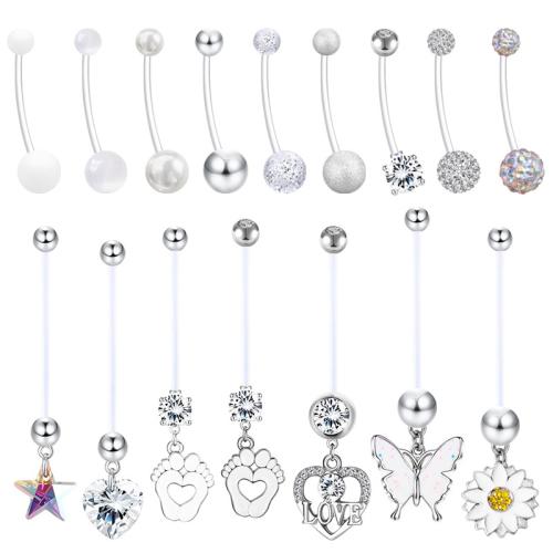 Acrylic Belly Ring, with 304 Stainless Steel, different styles for choice & micro pave cubic zirconia & for woman, 1.60x38mm, Sold By PC