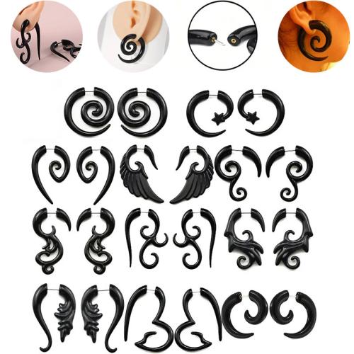 Acrylique piercing oreille, avec Acier inoxydable 304, poli, unisexe & styles différents pour le choix, noire, earring length 20-40mm, Vendu par paire