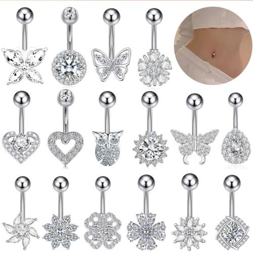 Brass Belly Ring, plated, Unisex & different styles for choice & micro pave cubic zirconia, 12.50x32mm, Sold By PC