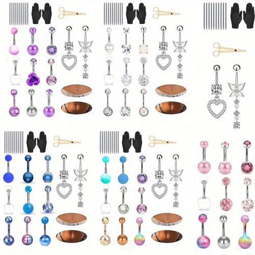 304 Stainless Steel Body Piercing Jewelry Set, with Acrylic, Unisex & micro pave cubic zirconia, more colors for choice, Sold By Set