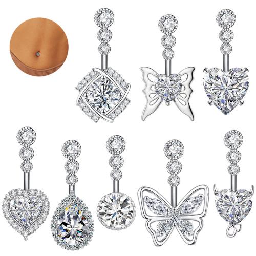 304 Stainless Steel Belly Ring, Unisex & different styles for choice & micro pave cubic zirconia, belly ring length 20-30mm, Sold By PC