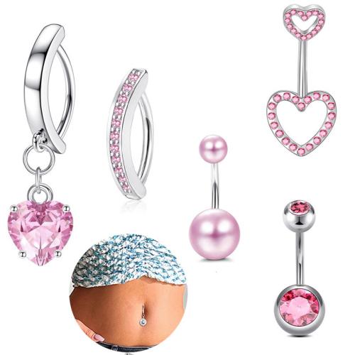 304 Stainless Steel Belly Ring, with Acrylic, Unisex & micro pave cubic zirconia, more colors for choice, belly ring length 10-30mm, Sold By Set