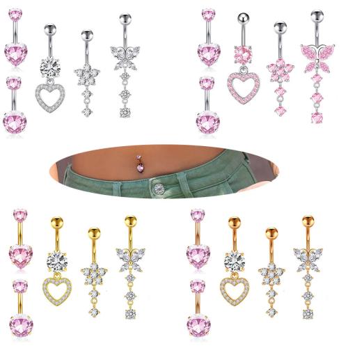 304 Edelstahl Bauchnabelpiercing, 5 Stück & unisex & Micro pave Zirkonia, keine, belly ring length 20-50mm, verkauft von setzen