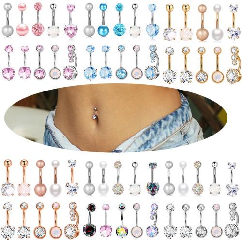 304 Stainless Steel Belly Ring, with Plastic & Brass, Unisex & micro pave cubic zirconia, more colors for choice, 23mm, Sold By Set