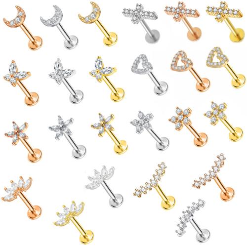 Acier inoxydable 304 piercing oreille, Placage, unisexe & normes différentes pour le choix & styles différents pour le choix & pavé de micro zircon, Vendu par PC