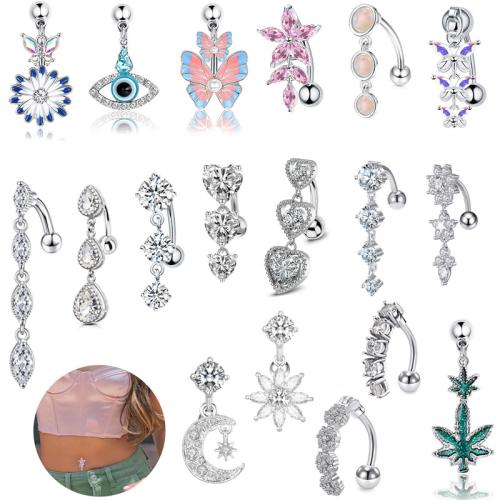 316 Stainless Steel Belly Ring, plated, Unisex & different styles for choice & micro pave cubic zirconia & enamel, belly ring length 10-30mm, Sold By PC